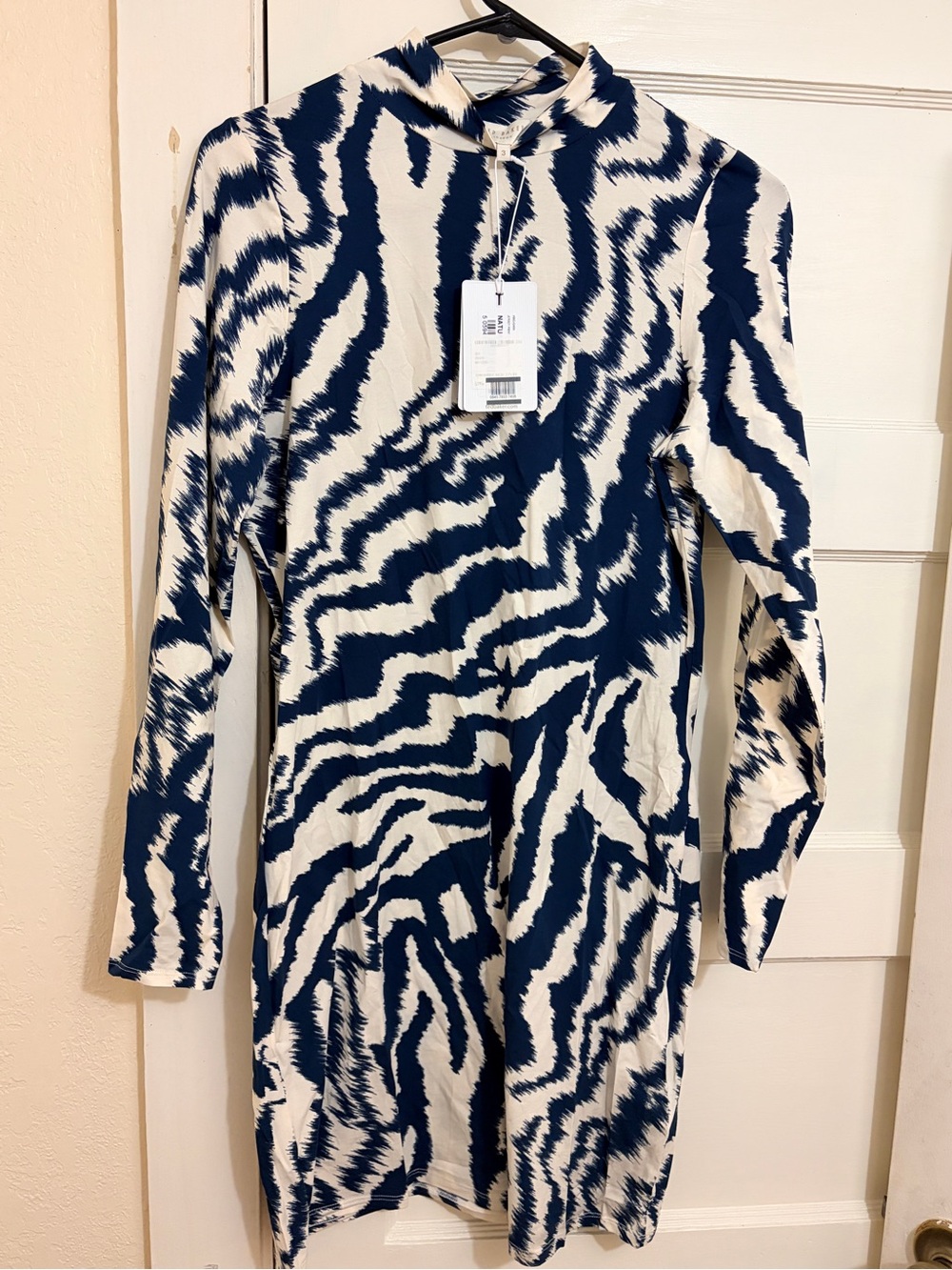 Ted Baker Navy Ivory Zebra Print Long Sleeve Mini Dress Size 3 US 8 NWT